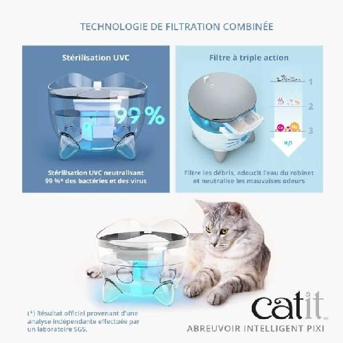 Abreuvoir CAT IT Fontaine a eau connectee pour chat - 2L -Acier inox. sterilisation UVC et application-