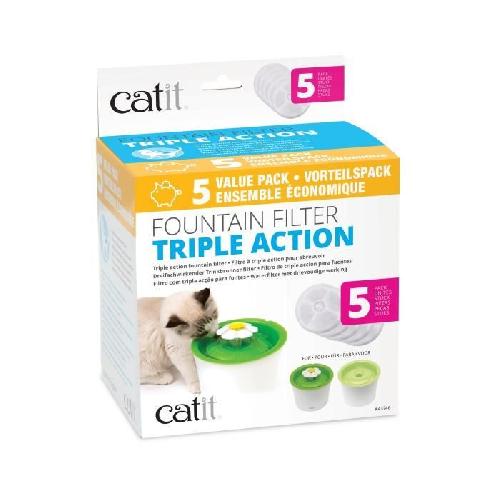 CAT IT Pack de 5 filtres a triple action pour abreuvoir - Blanc - Pour chat