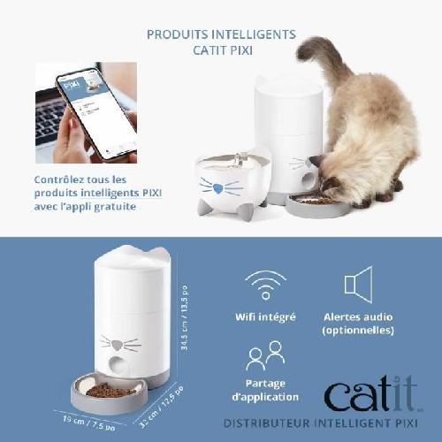 Distributeur D'aliment CATIT - PIXI Distributeur de croquettes connecté pour chat - 1.2 kg (contrôlé par une application)