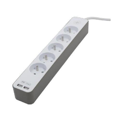 Multiprise CHACON Bloc multiprise 5 prises 16 A avec 2 ports USB et câble 1.5 m HO5VV-F 3x1.5 mm² blanc et brun