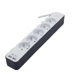 CHACON Bloc multiprise 5 prises 16 A avec 2 ports USB et câble 1.5 m HO5VV-F 3x1.5 mm² blanc et gris