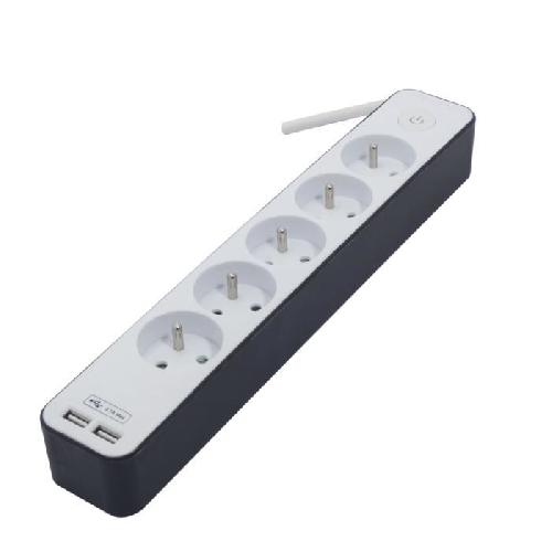 Multiprise CHACON Bloc multiprise 5 prises 16 A avec 2 ports USB et câble 1.5 m HO5VV-F 3x1.5 mm² blanc et gris