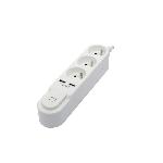 Multiprise CHACON Bloc multiprise avec interrupteur 3 prises 16 A et 2 sorties USB 2 A. câble 1.5 m blanc