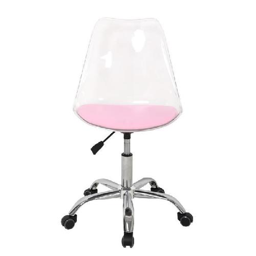 Chaise de bureau  RONNY - Coque transparente et coussin rose - L 52 x P 52 x H 88 cm