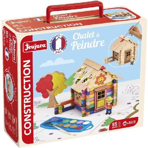 Jeu D'assemblage - Jeu De Construction - Jeu De Manipulation Chalet a Peindre 85 Pieces - JEUJURA - Jeu de Construction en Bois Naturel. Accessoires et Peinture Inclus. 26x24x9 cm