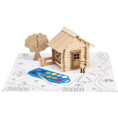 Jeu D'assemblage - Jeu De Construction - Jeu De Manipulation Chalet a Peindre 85 Pieces - JEUJURA - Jeu de Construction en Bois Naturel. Accessoires et Peinture Inclus. 26x24x9 cm