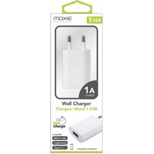 Chargeur - Adaptateur Alimentation Telephone Chargeur secteur 1A USB - Moxie