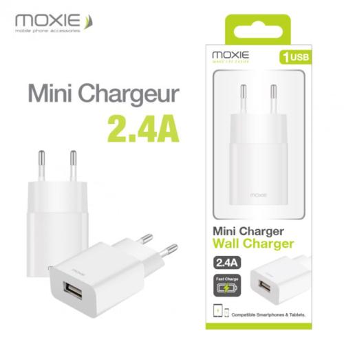 Chargeur - Adaptateur Alimentation Telephone Chargeur secteur 2.4A 1USB blanc - Moxie