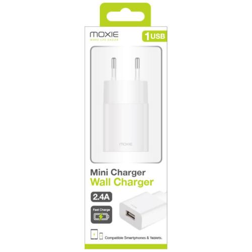 Chargeur - Adaptateur Alimentation Telephone Chargeur secteur 2.4A 1USB blanc - Moxie