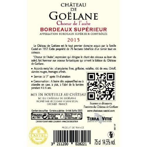 Vin Rouge Château de Goëlane 2016 Bordeaux Supérieur - Vin rouge de bordeaux