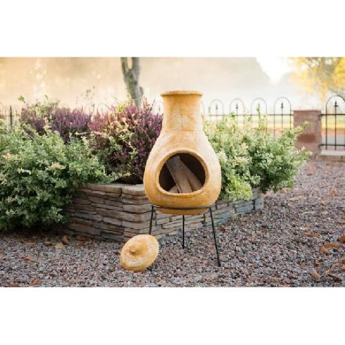 Brasero - Accessoire Cheminée extérieure - RED FIRE - Ramses en Terre Cuite - Manuel - Bois - 32x32x70