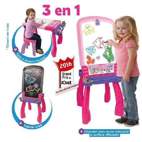 Table Activite - Jouet D'activite Chevalet Interactif 3 en 1 VTECH - Rose - Pour Fille - A partir de 3 ans