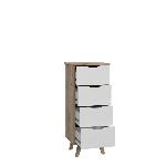 Chiffonnier 4 tiroirs - En panneaux de particules - Decor chene et blanc - Contemporain - L 45 x P 42 x H 108 cm