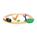 Circuit Miniature Circuit Dinosaure - Coffret Complet 12 pieces - Action de Jeu sans Pile - Dinosaure Inclus - Circuit de Train en Bois - BRIO World