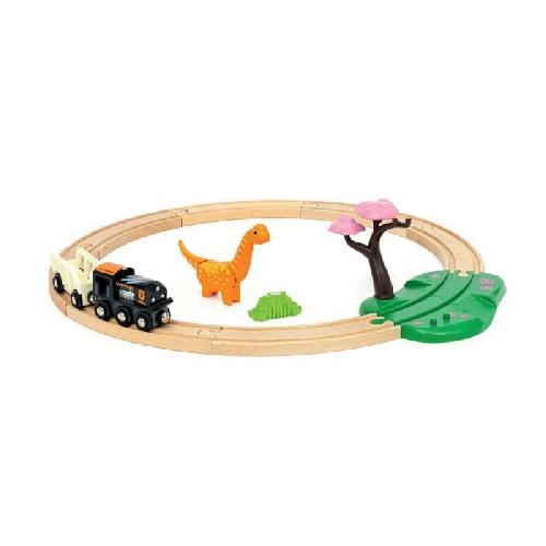 Circuit Miniature Circuit Dinosaure - Coffret Complet 12 pieces - Action de Jeu sans Pile - Dinosaure Inclus - Circuit de Train en Bois - BRIO World