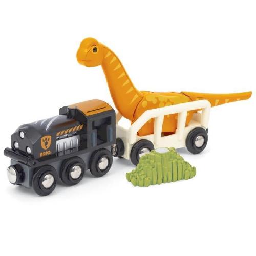 Circuit Miniature Circuit Dinosaure - Coffret Complet 12 pieces - Action de Jeu sans Pile - Dinosaure Inclus - Circuit de Train en Bois - BRIO World