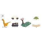 Circuit Miniature Circuit Dinosaure - Coffret Complet 12 pieces - Action de Jeu sans Pile - Dinosaure Inclus - Circuit de Train en Bois - BRIO World