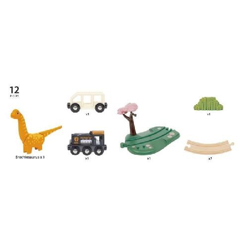 Circuit Miniature Circuit Dinosaure - Coffret Complet 12 pieces - Action de Jeu sans Pile - Dinosaure Inclus - Circuit de Train en Bois - BRIO World