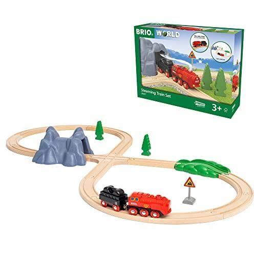 Circuit De Bille Circuit Locomotive a piles a vapeur - BRIO World - 36017 - Circuit en bois - Rouge