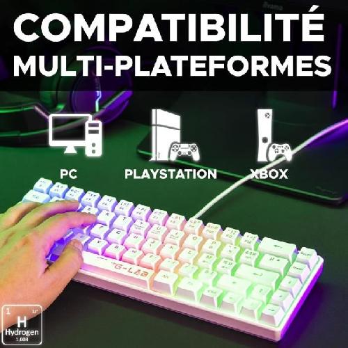 Clavier D'ordinateur Clavier Gamer - The G-Lab - KEYZ HYDROGEN - 60% Format Compact - Rétroéclairé - Filaire - Blanc