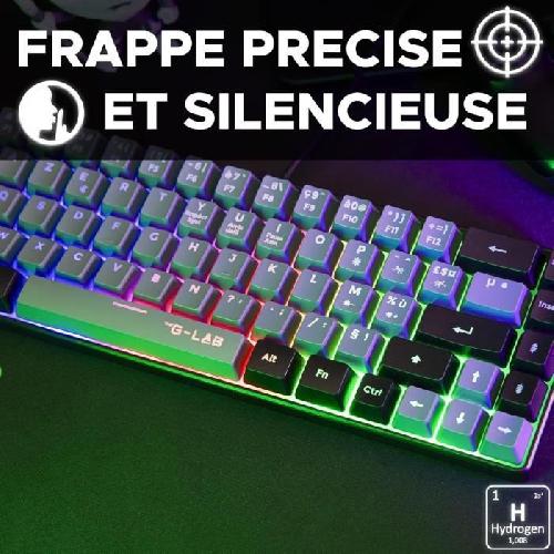 Clavier D'ordinateur Clavier Gamer - The G-Lab - KEYZ HYDROGEN - 60% Format Compact - Rétroéclairé - Filaire - Noir/Gris