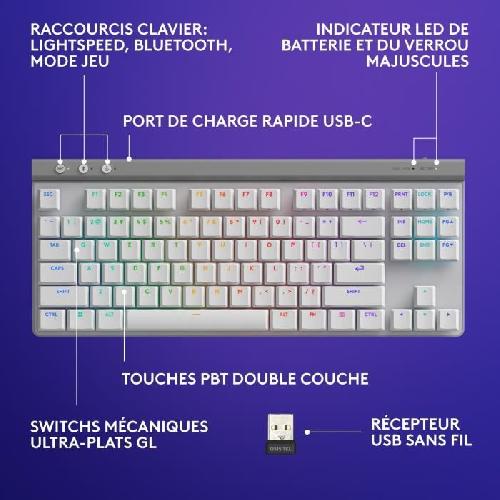 Clavier D'ordinateur Clavier Logitech sans fil G515 LIGHTSPEED sans pavé numérique (switch marron) - Blanc