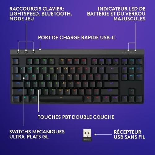 Clavier D'ordinateur Clavier Logitech sans fil G515 LIGHTSPEED TKL profile sans pave numérique (rouge) - Noir