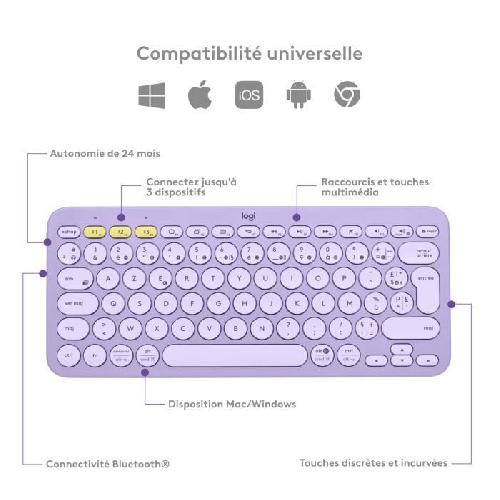 Clavier D'ordinateur Clavier - Sans Fil - Logitech - K380 - AZERTY - Lavande