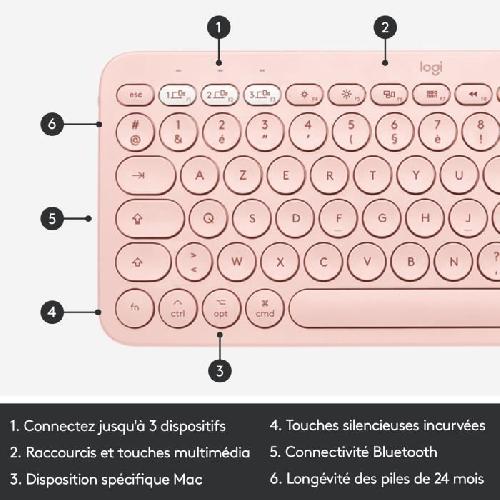 Clavier D'ordinateur Clavier - Sans fil - Logitech - K380 - Pour Mac - AZERTY - Rose