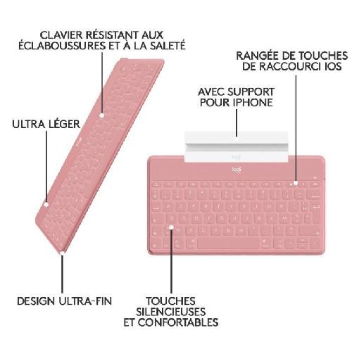 Clavier D'ordinateur Clavier - Sans fil - Logitech - Keys to Go - 180g - AZERTY - Rose