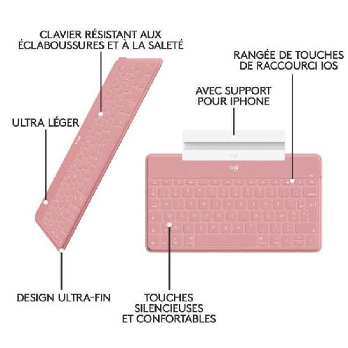 Clavier D'ordinateur Clavier Sans Fil - LOGITECH - Keys-To-Go - AZERTY - Bluetooth - 180g - Rose Blush