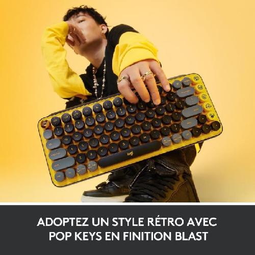 Clavier D'ordinateur Clavier - Sans fil - Logitech - Pop Keys - Mécanique - Touche Emoji - AZERTY - Jaune