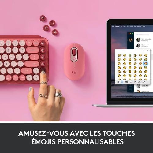 Clavier D'ordinateur Clavier - Sans fil - Logitech - Pop Keys - Mécanique - Touche Emoji - Rose