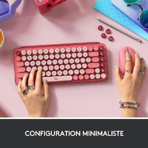 Clavier D'ordinateur Clavier - Sans fil - Logitech - Pop Keys - Mécanique - Touche Emoji - Rose