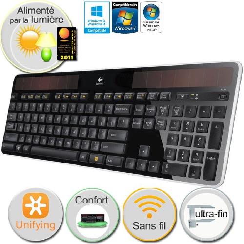 Clavier D'ordinateur Clavier solaire - Sans fil - Logitech - K750 - AZERTY - Noir