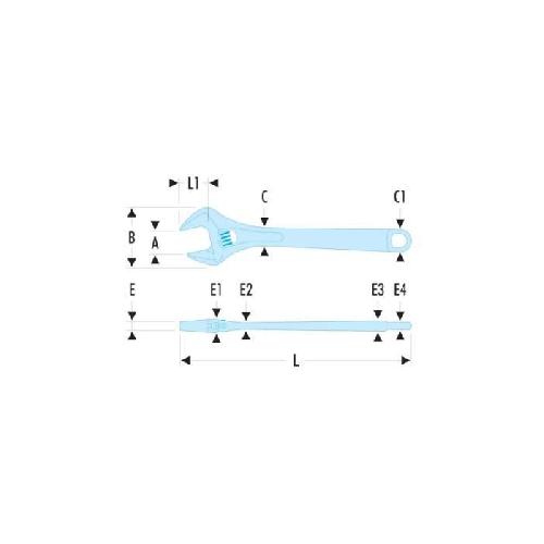 Cle A Molette Cle a Molette FACOM - 101.12PB - Tete inclinee a 22o - Ouverture extra large - Mors a profil fin