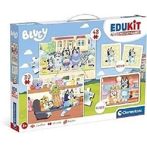 Jeu D'apprentissage Clementoni - Edukit - Bluey - Coffret apprentissage 4 en 1 - 2 puzzles. 1 mémo. 1 jeu de 6 cubes - Fabriqué en Italie - Dés 4ans