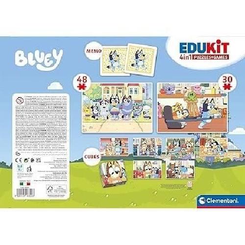 Jeu D'apprentissage Clementoni - Edukit - Bluey - Coffret apprentissage 4 en 1 - 2 puzzles. 1 mémo. 1 jeu de 6 cubes - Fabriqué en Italie - Dés 4ans