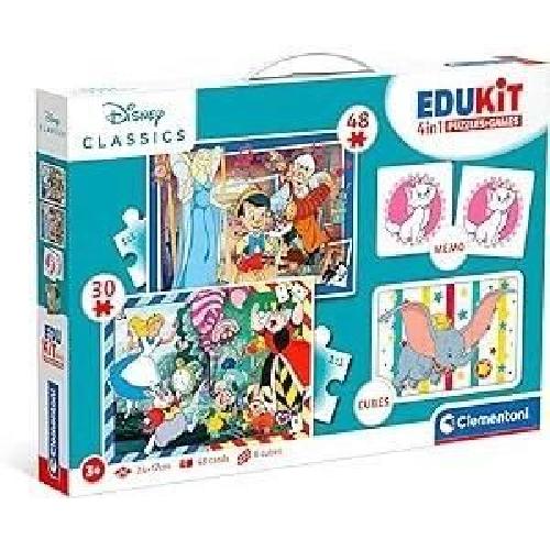 Jeu D'apprentissage Clementoni - Edukit - Disney - Coffret apprentissage 4 en 1 - 2 puzzles. 1 mémo. 1 jeu de 6 cubes - Fabriqué en Italie - Dés 4ans