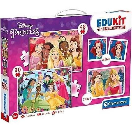 Jeu D'apprentissage Clementoni - Edukit - Disney Princesses - Coffret apprentissage 4 en 1 - 2 puzzles. 1 mémo. 1 jeu de 6 cubes - Fabriqué en Italie