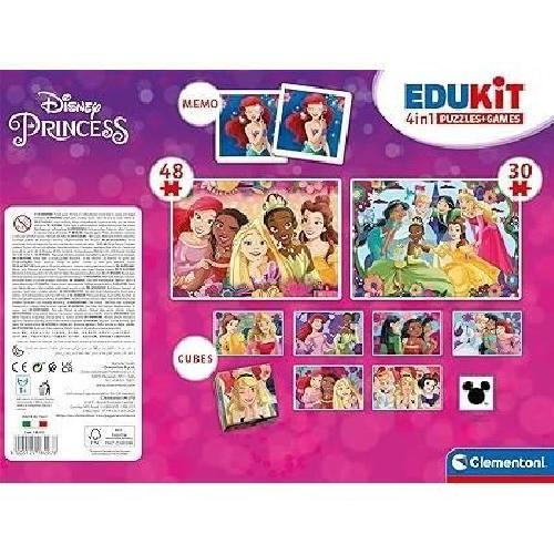 Jeu D'apprentissage Clementoni - Edukit - Disney Princesses - Coffret apprentissage 4 en 1 - 2 puzzles. 1 mémo. 1 jeu de 6 cubes - Fabriqué en Italie