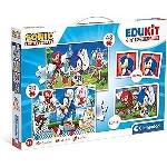 Clementoni - Edukit - Sonic - Coffret apprentissage 4 en 1 - 2 puzzles. 1 mémo. 1 jeu de 6 cubes - Fabriqué en Italie -Dés 4ans