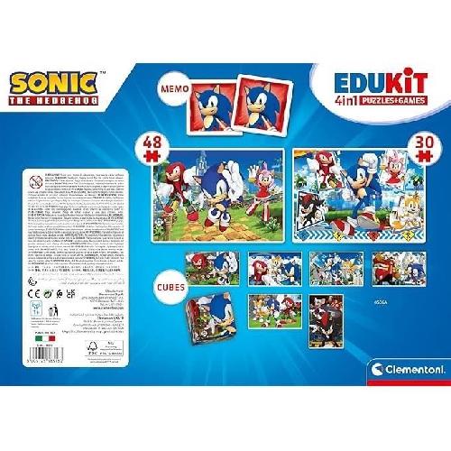 Jeu D'apprentissage Clementoni - Edukit - Sonic - Coffret apprentissage 4 en 1 - 2 puzzles. 1 mémo. 1 jeu de 6 cubes - Fabriqué en Italie -Dés 4ans