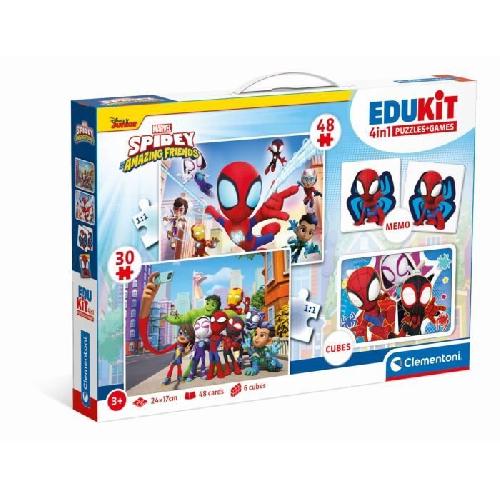 Jeu D'apprentissage Clementoni - Edukit - Spidey -Coffret apprentissage 4 en 1 - 2 puzzles. 1 mémo. 1 jeu de 6 cubes - Fabriqué en Italie - Dés 4ans