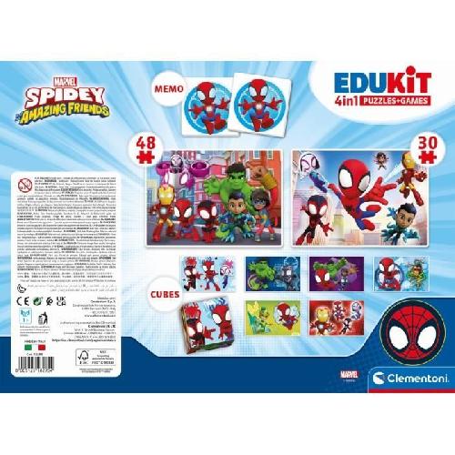 Jeu D'apprentissage Clementoni - Edukit - Spidey -Coffret apprentissage 4 en 1 - 2 puzzles. 1 mémo. 1 jeu de 6 cubes - Fabriqué en Italie - Dés 4ans