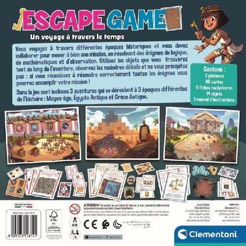 Jeu De Societe - Jeu De Plateau Clementoni - Escape Game voyage dans le temps - 3 aventures - Dés 8 ans