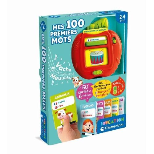 Jeu D'apprentissage CLEMENTONI - Mes 100 premiers mots Bilingue - Jouets éducatifs - 2 modes de jeux : Quiz et découverte - Sons et comptines