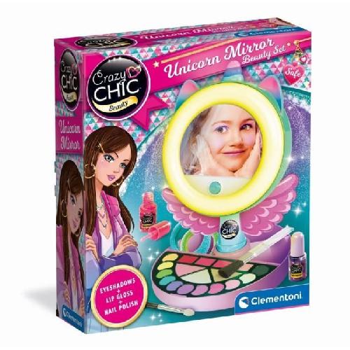 Jeu De Creation Maquillage CLEMENTONI - Miroir de maquillage licorne - Anneau lumineux - Maquillage et accesoires cheveux et ongles - Des 7ans