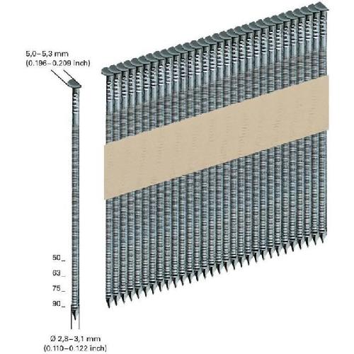 Accessoire - Consommable Machine Outil Clous - METABO - Clous D34° fixé sur papier 2.8 x 75 mm classe 2 - Accessoires cloueur