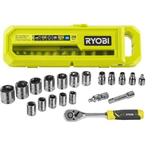 Cle A Fourche - Cle Plate Coffret 1 clé 90 dents (angle de reprise 4°) & 16 douilles (de 7 a 24 mm). adaptateur Hex 1/4'' - Hex 3/8'' - Compatible Ryobi